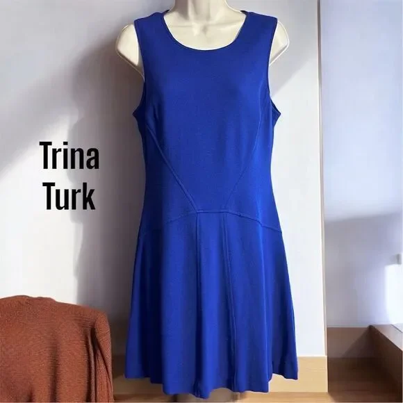 Trina Turk Women's Size 8 Blue Sleeveless A-Line Knee Length Dress - Picture 1 of 11